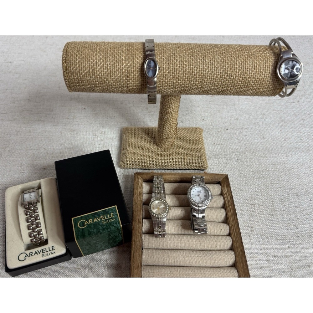 Lot of 5 Vintage Women's Watches‎ Caravelle Bulova Fossil Anne Klein Diamond Kim